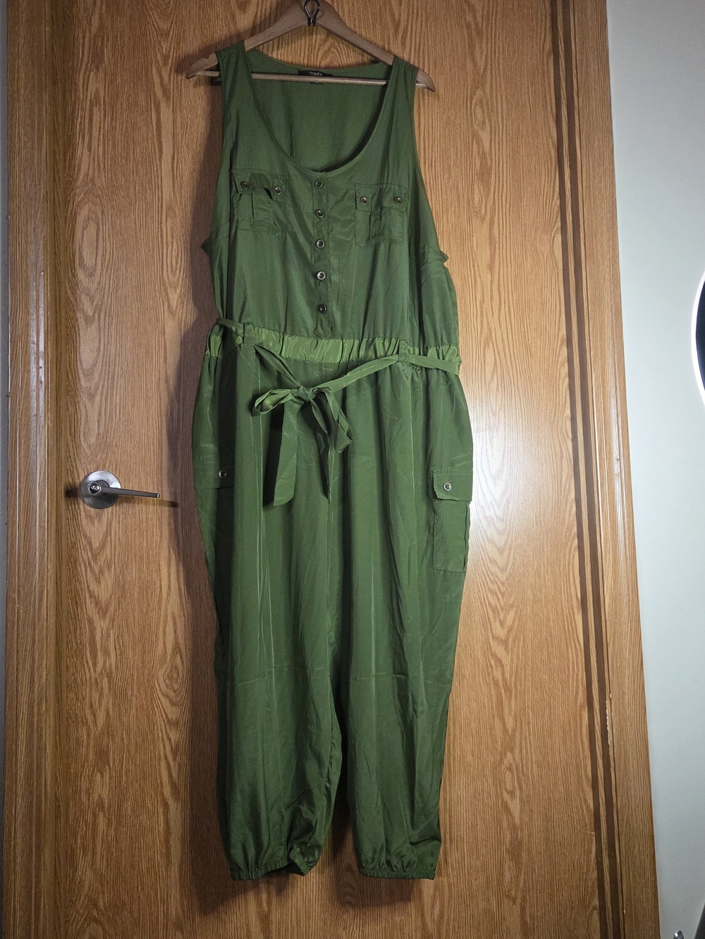 Sleeveless Olive Green Utility Jumpsuit with Waist Tie